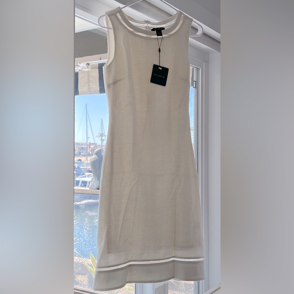 NEW ST JOHN CREAM STRAPLESS SHEATH COCKTAIL DRESS! SIZE 0, NEW WITH TAGS!